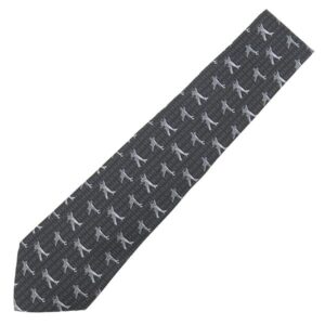 シャネル CHANEL ネクタイ 飛行機柄 9.5cm シルク ブラック×グレー 黒 グレー 総柄 ココマーク 【中古】中古美品