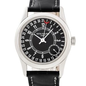 パテックフィリップ PATEK PHILIPPE カラトラバ 6000G-001 K18WG無垢 黒 ポインターデイト マイクロローター メンズ 腕時計自動巻き ブラック 【中古】中古美品