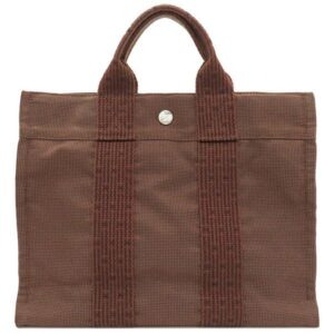 エルメス HERMES トートバッグ エールラインPM キャンバス ブラウン シルバー金具 茶 【中古】