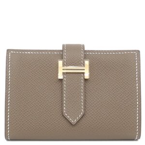 エルメス HERMES 二つ折り財布 ベアンミニ ヴォーエプソン エトゥープ ゴールド金具 新品 未使用 コンパクト財布 コインケース グレージュ K刻印(2025年製) 【箱】 【中古】