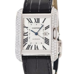 カルティエ Cartier タンク アングレーズ LM WT100018 K18WG無垢 純正ダイヤ デイト 青針 ローマン メンズ 腕時計自動巻き シルバー 【中古】中古美品