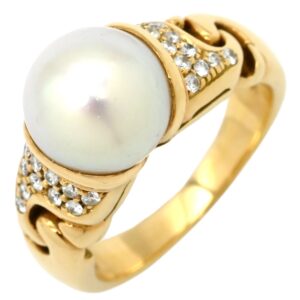 ブルガリ BVLGARI リング 指輪 ガンチョリング パールホワイト×イエローゴールド Au750 YG 18K 18金 ダイヤ 真珠 パール 白 9号 【中古】中古美品