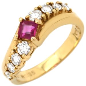 ミキモト MIKIMOTO リング 指輪 ルビー ダイヤ レッド×イエローゴールド K18YG Au750 18K 18金 ミックスカット 10.5号 【中古】中古品