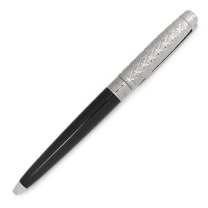 エス・テー・デュポン S.T DUPONT ボールペン ラインD エタニティ ファイヤーX 真鍮 ラッカー ブラック×シルバー ギヨシエ加工 黒インク 筆記確認済 425070M 【ケース】 【中古】未使用保管品