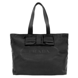 プラダ PRADA トートバッグ リボン ナイロン トート ナイロン NERO ゴールド金具 黒 ロゴ JACQUARD FIOCCO 1BG052 【中古】新品同様品