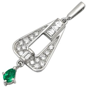 ミキモト MIKIMOTO ペンダントトップ エメラルド ダイヤモンド グリーン×プラチナシルバー Pt900 プラチナ バゲット ペアシェイプ 雫 しずく型 【中古】中古美品