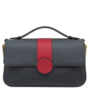フェンディ FENDI ショルダーバッグ ダブルF チェーンショルダー レザー ネイビー×レッド ゴールド金具 紺 赤 ダブルフェイス 8BT297 【中古】中古美品