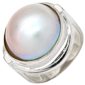 タサキ TASAKI リング 指輪 マベパール パールグレー×ホワイトゴールド TASAKI 真珠 大粒 ハーフパールシェイプ 14K WG オーロラ系 8号 【中古】中古品