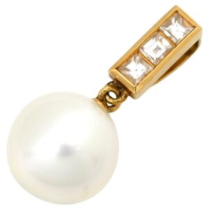 タサキ TASAKI ペンダントトップ パール 9.1mm ダイヤモンド パールホワイト×イエローゴールド TASAKI Au750 18K 真珠 3Pダイヤ スウィング 【中古】中古美品