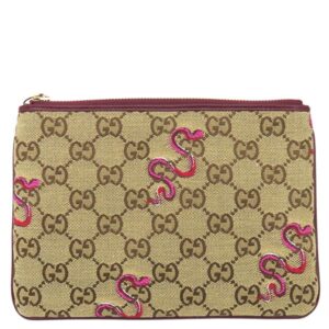 グッチ GUCCI クラッチバッグ スネーク柄 クラッチ GGキャンバス レザー ブラウン×ロッソアンコーラ ゴールド金具 茶 ボルドー ヘビ 蛇 ポーチ 818855 【保存袋】 【中古】新品同様品
