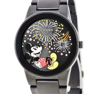 シチズン CITIZEN エコドライブ ミッキー フィエスタ AU1095-57W 未使用 ブラック ディズニー コラボ デイト メンズ 腕時計クオーツ ブラック 【中古】未使用保管品