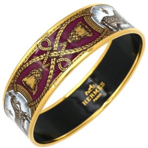 エルメス HERMES バングル エマイユ GM GP 七宝焼き ピンク×マルチカラー ゴールド金具 ローズ 馬 馬装具 タッセル 【中古】中古品