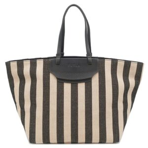 フルラ FURLA トートバッグ メラヴィリア キャンバス レザー ブラック×ベージュ ゴールド金具 ストライプ 黒 新品 未使用 WB00510 BX0635 【新品】