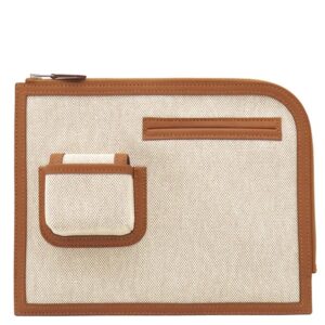 エルメス HERMES ポーチ カーゴ ポケット ジップ トワルアッシュ ヴォースイフト エクリュ×ゴールド シルバー金具 茶 2024年製 W 【箱】 【中古】