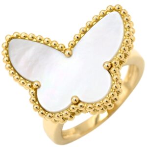 ヴァンクリーフアーペル Van Cleef & Arpels リング 指輪 ラッキー アルハンブラ パピヨン パールホワイト×イエローゴールド #51(JP11) 18K 18金 蝶 パール 11号 【保証書】 【中古】新品同様品