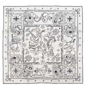 エルメス HERMES スカーフ カレ55 CARRE シルク ホワイト×ブラック 新品 未使用【ANIMAUX BANDANA/アニマル バンダナ】 【箱】 【中古】