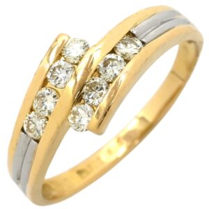 リング 指輪 ダイヤ リング イエローゴールド×プラチナシルバー 18K 750 YG PT900 ダイヤモンド 8粒 8P 8石 バイパスリング 11号 【中古】中古品