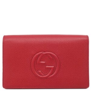 グッチ GUCCI 2WAYバッグ インターロッキングG エンボスステッチ レザー レッド ゴールド金具 クラッチ チェーンショルダー チェーンウォレット 598211 【箱】 【中古】