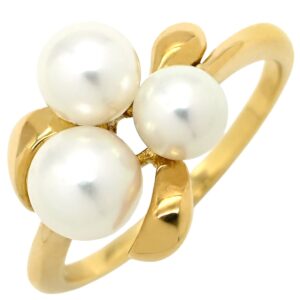 ミキモト MIKIMOTO リング 指輪 パール デザインリング ホワイト×イエローゴールド MIKIMOTO 18K 750 YG 真珠 3粒 3P 11.5号 【中古】新品同様品