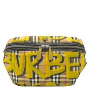 バーバリー BURBERRY ウエストバッグ グラフィティプリント ヴィンテージチェック ナイロン レザー ベージュ×イエロー マットシルバー金具 ボディバッグ 4074214 【箱】 【中古】中古美品