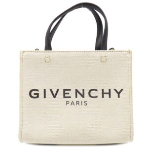 ジバンシイ GIVENCHY 2WAYバッグ G-Tote ミニ キャンバス トートバッグ コットン レザー ベージュ×ブラック ゴールド金具 白 黒 ショルダー 【保存袋】 【中古】