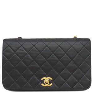 シャネル CHANEL ショルダーバッグ マトラッセ フルフラップ ラムスキン ブラック ゴールド金具 黒 チェーンショルダー ココマーク 16***** 【箱】 【中古】