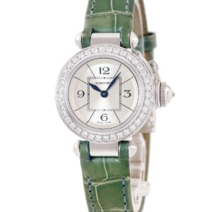 カルティエ Cartier ミス パシャ 27mm WJ124027 K18WG無垢 純正ダイヤ シルバー 青針 レディース 腕時計クオーツ シルバー 【中古】中古美品