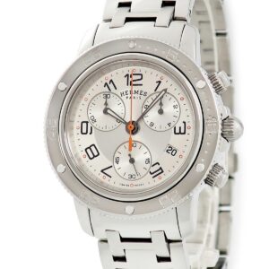 エルメス HERMES クリッパー ダイバー クロノグラフ CP2.410 スモールセコンド デイト アラビア メンズ 腕時計クオーツ シルバー 【中古】