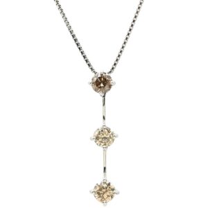 ネックレス ブラウンダイヤモンド 1.00ct ペンダント プラチナシルバー 3連 ドロップ プラチナ ブリリアントカット 3石 3粒 【中古】中古美品