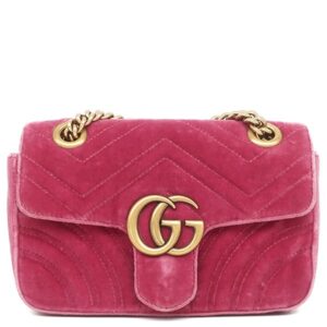 グッチ GUCCI ショルダーバッグ GGマーモント スモール ショルダー ベロア ピンク ヴィンテージ金具 ダブルG ハートモチーフ 446744 【中古】