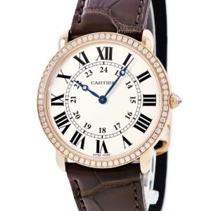 カルティエ Cartier ロンド ルイ カルティエ LM WR000651 K18PG無垢 純正ダイヤ 青針 ローマン メンズ 腕時計手巻き シルバー 【中古】中古美品
