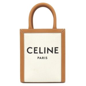 セリーヌ CELINE 2WAYバッグ ミニ バーティカル カバ キャンバス レザー ナチュラル×タン ゴールド金具 アイボリー 茶 ハンドバッグ ショルダー 193302 【保存袋】 【中古】新品同様品