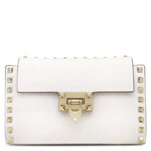 ヴァレンティノ VALENTINO ショルダーバッグ ロックスタッズ クロスボディバッグ レザー ホワイト シャンパンゴールド金具 白 スタッズ ショルダー クラッチ 【保存袋】 【中古】中古美品