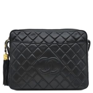 シャネル CHANEL ショルダーバッグ マトラッセ カメラバッグ ラムスキン ブラック ゴールド金具 フリンジ 黒 25***** 【中古】中古品
