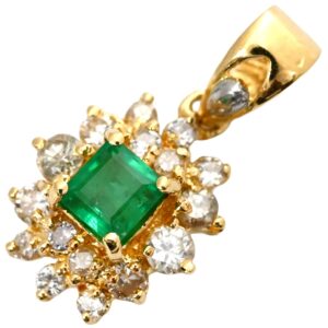ペンダントトップ エメラルド 0.30ct ダイヤ 0.30ct グリーン×イエローゴールド 緑 1P 1粒 1石 ネックレストップ K18 YG 750 【中古】中古美品
