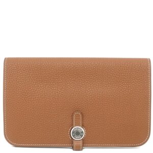 エルメス HERMES 長財布 ドゴンデュオ ドゴンGM トゴ ゴールド シルバー金具 茶 A 【箱】 【中古】中古美品