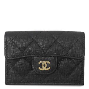 シャネル CHANEL 三つ折り財布 マトラッセ コンパクトウォレット キャビアスキン ブラック ゴールド金具 ココマーク ミニ財布 AP0230 31****** 【箱】 【中古】中古美品