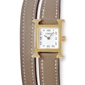 エルメス HERMES Hウォッチ ミニ TPM HH1.101.131 ドゥブルトゥール H型 スクエア ホワイト イエローGP レディース 腕時計クオーツ ホワイト 【中古】中古美品
