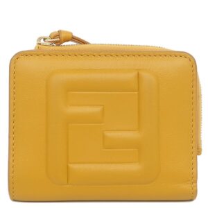フェンディ FENDI 二つ折り財布 FF キューブ レザー イエロー ゴールド金具 コンパクト ウォレット 8M0490 AQEW 【箱】 【中古】中古美品