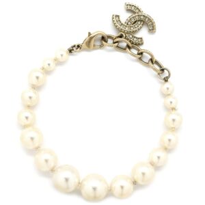 シャネル CHANEL ブレスレット ココマーク パール GP フェイクパール ラインストーン ゴールド×ホワイト CC 【箱】 【中古】