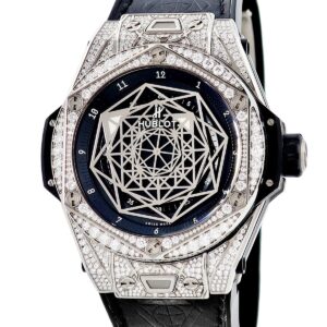ウブロ HUBLOT ビッグバン サンブルー チタニウム パヴェ 415.NX.1112.VR.1704.MXM17 純正ダイヤ ブラック メンズ 腕時計自動巻き ブラック 【中古】