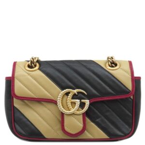 グッチ GUCCI ショルダーバッグ GGマーモント スモール ショルダー レザー ブラック×ベージュ×レッド ゴールド金具 黒 赤 446744 【保存袋】 【中古】