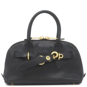 ミュウミュウ MIU MIU 2WAYバッグ アバンチュール トップハンドル スモール シープスキン ブラック ヴィンテージ金具 黒 ロゴ ハンドバッグ ショルダー 5BB169 【中古】新品同様品