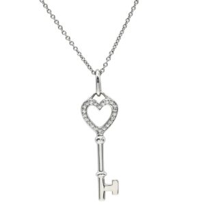 ティファニー Tiffany & Co ネックレス ハートキー ホワイトゴールド×プラチナシルバー T＆Co. 18K 18金 750 WG PTチェーン 鍵モチーフ 【中古】中古品
