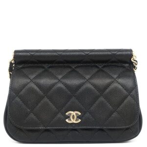 シャネル CHANEL ショルダーバッグ ミニ チェーンショルダー レザー キャビアスキン ブラック ゴールド金具 黒 ココマーク ランダムシリアル 【中古】