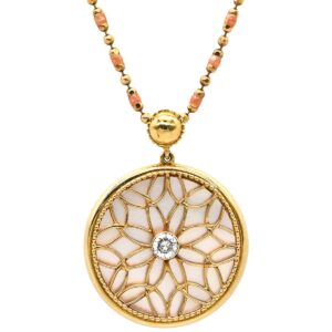 星の砂 HOSHInoSUNA ネックレス シェル ダイヤ サークル ホワイト×イエローゴールド ラウンド 750 18K 【中古】中古美品