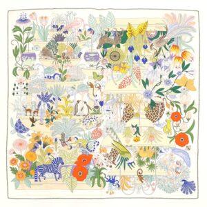 エルメス HERMES スカーフ カレ90 CARRE シルク ホワイト×ヴェール×ブルー 【PRECIOUS PARADISE/プレシャス パラダイス】 004094S 【箱】 【中古】