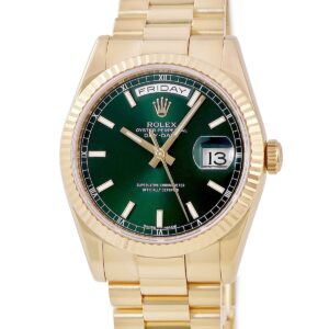 ロレックス ROLEX デイデイト 36 118238 Z番 K18YG無垢 グリーン フルーテッドベゼル バー メンズ 腕時計自動巻き グリーン 【中古】