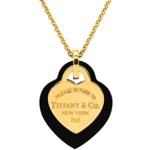 ティファニー Tiffany & Co ネックレス リターン トゥ ティファニー ダブルハート ブラック×イエローゴールド T＆Co. オニキス 【中古】新品同様品