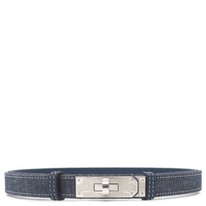 エルメス HERMES ベルト ケリー ジーン 18 デニム ヴォーエプソン メタル ブルーインディゴ×ホワイト×ブルーネイビー シルバー金具 デニム 紺 ターンロック金具 スライド調節 W刻印(2024年製) 【箱】 【中古】未使用保管品